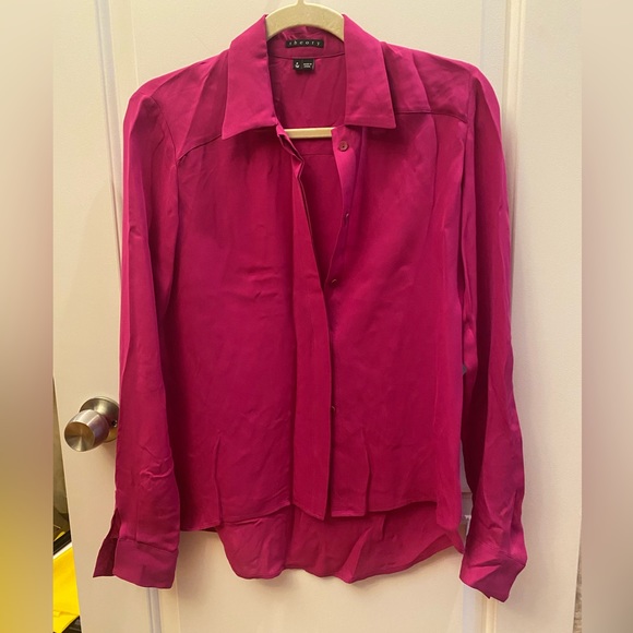 Theory hot pink fascia button down blouse Petite - Picture 1 of 2